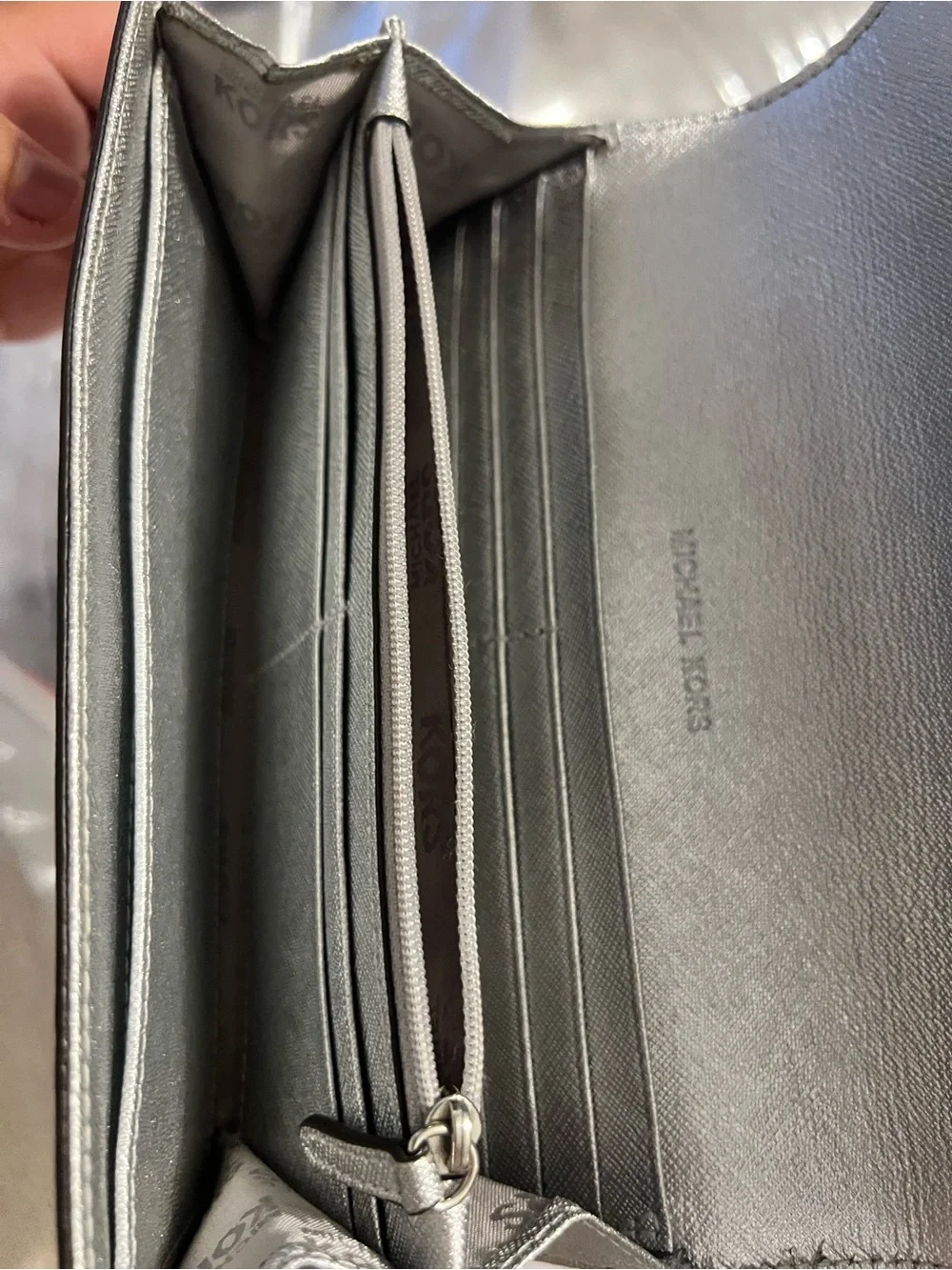 Michael Kors Silver Metallic Saffiano Wallet Clutch